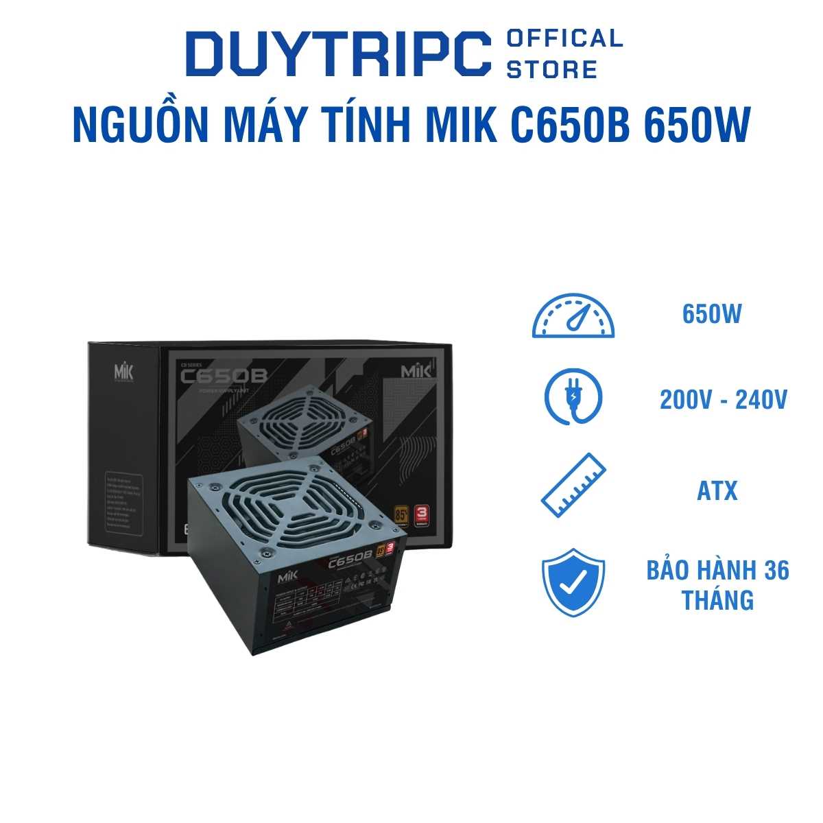 Nguồn Máy Tính MIK C650B 650W – Công Suất Thực, Hiệu Suất 80 Plus Bronze, Giá Rẻ